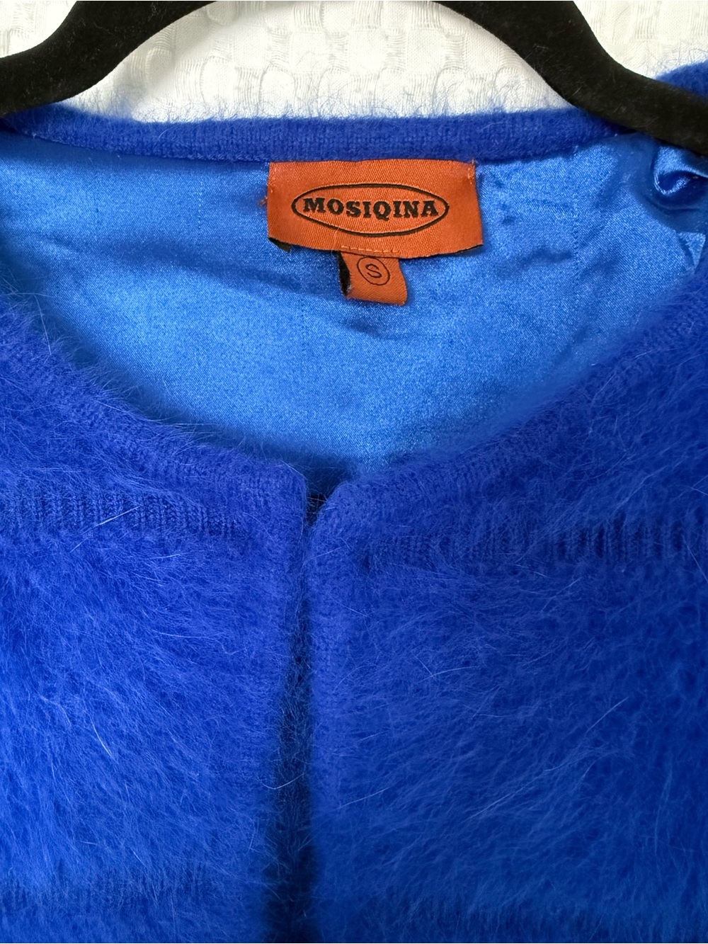 Mosiqina 100% Mink Cashmere Blue Cropped Jacket Silk Lined Women’s Small - Picture 4 of 8